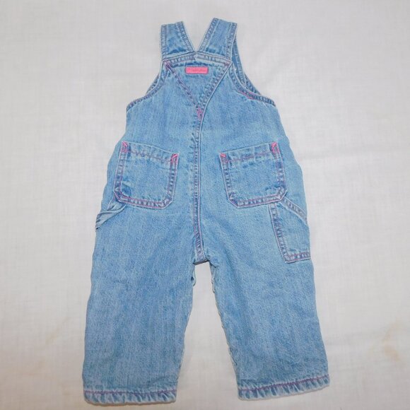 The Childrens Place Girl 6-9 Months Denim Pink Fleece Lined Carpenter Overalls - Picture 8 of 10